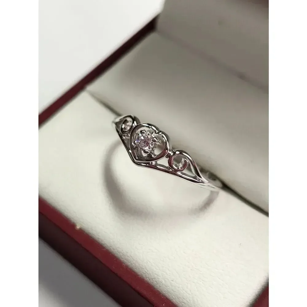 Silver Tone Heart Ring with Center Crystal Stone - Size 10.25